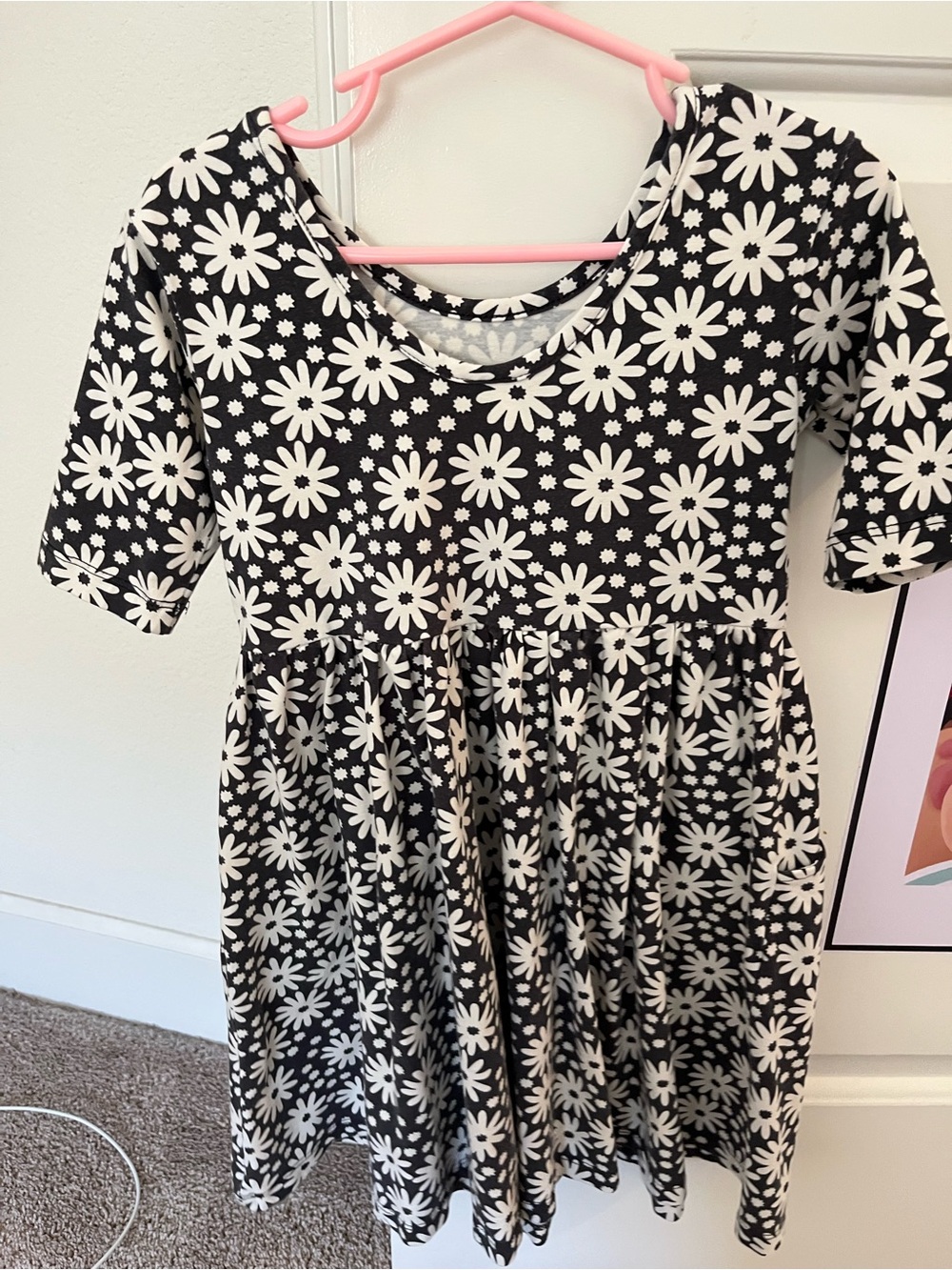 Hanna Andersson Girls Black White Daisy Floral Twirl Dress Size 5